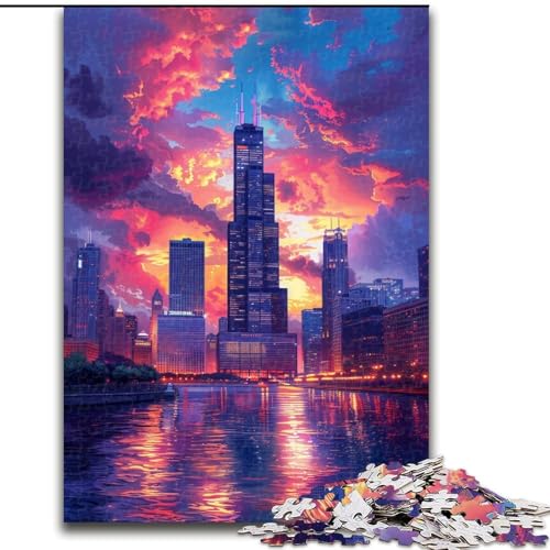 Puzzle für Erwachsene 1000 Stadt bei Sonnenuntergang aus Holz, Spielzeug, Geschenk, pädagogisches, intellektuelles, entspannendes Familienspiel, 50x75cm, für interaktives Familienspiel von MrChunlong