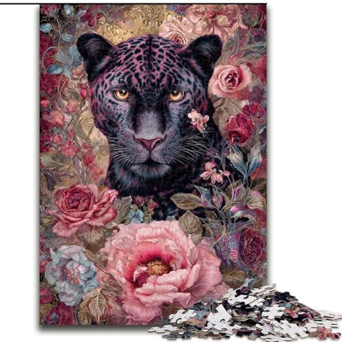 Puzzle für Erwachsene mit 1000 Teilen, Blumenmuster, schwarzer Panther, Familienunterhaltungsspielzeug, ganze Familie, ab 14 Jahren (Größe 50x75cm) von MrChunlong