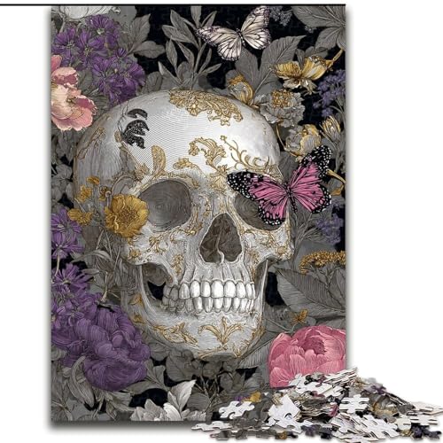 Puzzle für Erwachsene mit 1000 Teilen, Blumenschädel, Familienunterhaltungsspielzeug, ganze Familie, ab 14 Jahren (Größe 26x38cm) von MrChunlong