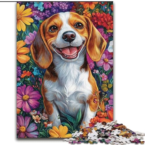 Puzzle für Erwachsene mit 1000 Teilen, Hund und Blumen, Familienunterhaltungsspielzeug, ganze Familie, ab 14 Jahren (Größe 26x38cm) von MrChunlong