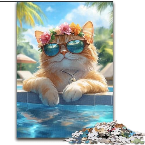 Puzzle für Erwachsene mit 1000 Teilen, Katze mit Sonnenbrille, Familienunterhaltungsspielzeug, ganze Familie, ab 14 Jahren (Größe 26x38cm) von MrChunlong