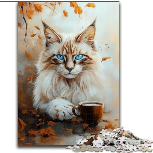 Puzzle für Erwachsene mit 1000 Teilen, Katze trinkt Kaffee, Familienunterhaltungsspielzeug ganze Familie für Personen ab 14 Jahren (Größe 26x38cm) von MrChunlong