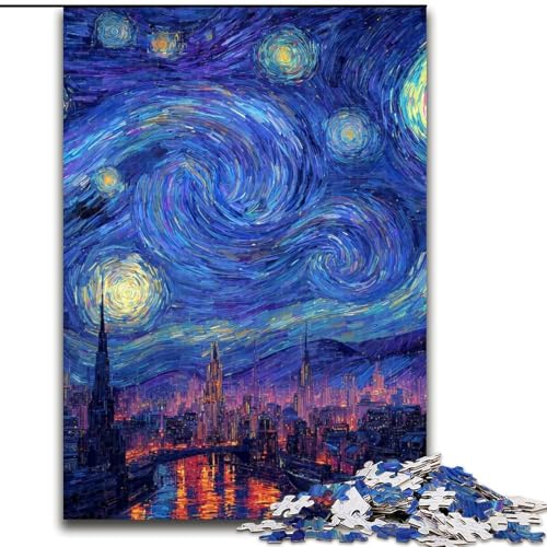 Puzzle für Erwachsene mit 1000 Teilen, Stadt unter dem Nachthimmel, Familienunterhaltungsspielzeug, ganze Familie, ab 14 Jahren (Größe 50x75cm) von MrChunlong