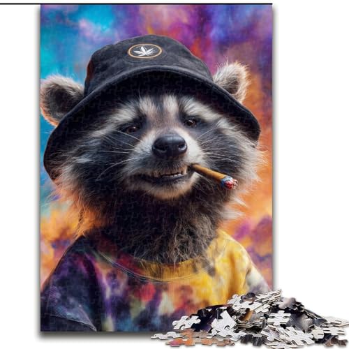 Puzzle für Erwachsene mit 1000 Teilen, Waschbär mit Hut, Familienunterhaltungsspielzeug, ganze Familie, ab 14 Jahren (Größe 50x75cm) von MrChunlong