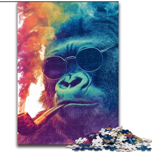 Puzzle für Erwachsene mit 1000 Teilen, rauchender Schimpanse, Familienunterhaltungsspielzeug, ganze Familie, ab 14 Jahren (Größe 26x38cm) von MrChunlong