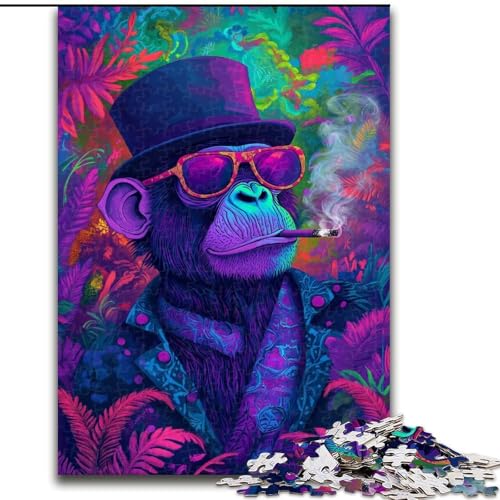 Puzzle für Erwachsene mit 1000 Teilen, rauchender Schimpanse, Familienunterhaltungsspielzeug, ganze Familie, ab 14 Jahren (Größe 50x75cm) von MrChunlong