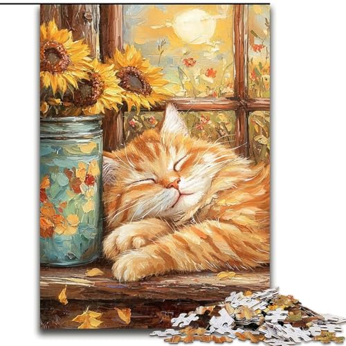 Puzzle für Erwachsene mit 1000 Teilen, schlafende orangefarbene Katze, Familienunterhaltungsspielzeug ganze Familie, ab 14 Jahren (Größe 26x38cm) von MrChunlong
