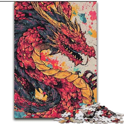 Puzzle für Erwachsene und Jugendliche, Puzzle, Aquarelldrache, Spielzeug, Lernspiele, stressabbauende Wanddekoration (Größe 50x75cm) von MrChunlong