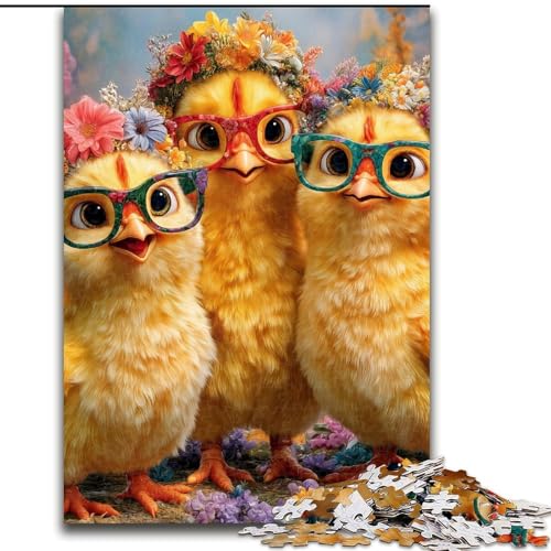Puzzle für Erwachsene und Jugendliche, Puzzle DREI kleine Hühner, Spielzeug, Lernspiele, stressabbauende Wanddekoration (Größe 50x75cm) von MrChunlong