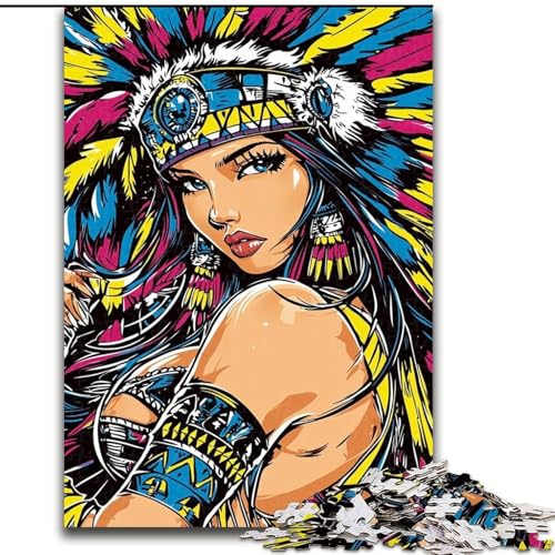 Puzzle für Erwachsene und Jugendliche, Puzzle Indianische Prinzessin, Spielzeug, Lernspiele, stressabbauende Wanddekoration (Größe 26x38cm) von MrChunlong