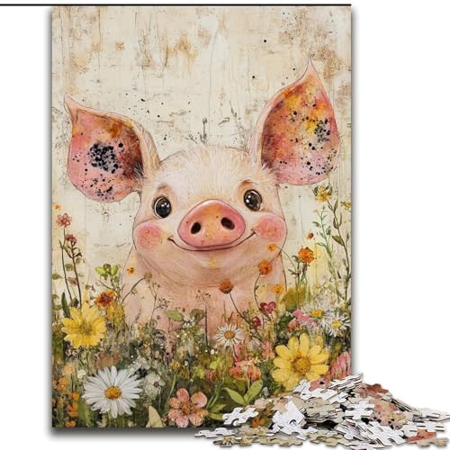 Puzzle für Teenager, 1000 Puzzles, Aquarellschwein, hilft dem Gehirn, süchtig machendes Spielzeug zu trainieren, um Geduld zu fördern, perfekte Dekoration (Größe 26x38cm) von MrChunlong