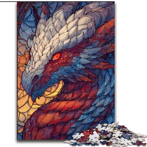 Puzzle für Teenager, 1000 Puzzles, Buntglasdrache, Familienaktivität, einzigartige Heimdekoration und Geschenke für Kinder ab 14 Jahren (Größe 50x75cm) von MrChunlong
