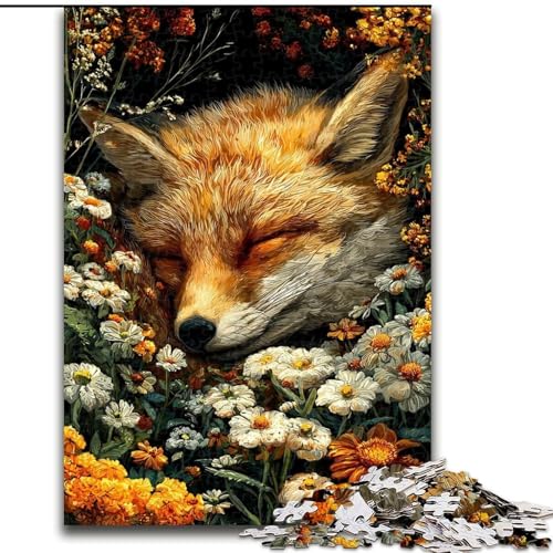Puzzle für Teenager, 1000 Puzzles, Fuchs schläft in den Blumen, Familienaktivität, einzigartige Heimdekoration und Geschenke für Kinder ab 14 Jahren (Größe 26x38cm) von MrChunlong