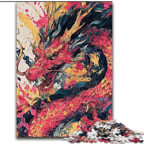 Puzzle für Teenager, 1000 Puzzleteile, Aquarelldrache, Familienaktivität, einzigartige Heimdekoration und Geschenke für Kinder ab 14 Jahren (Größe 26x38cm) von MrChunlong