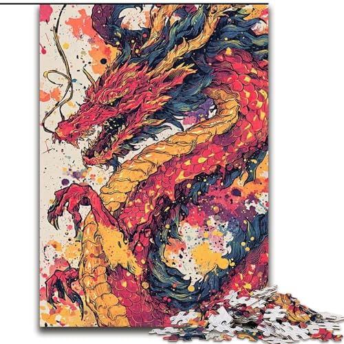 Puzzle für Teenager, 1000 Puzzleteile, Aquarelldrache, Familienaktivität, einzigartige Heimdekoration und Geschenke für Kinder ab 14 Jahren (Größe 26x38cm) von MrChunlong