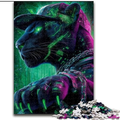 Puzzle für Teenager, 1000 Puzzleteile, neonschwarzer Leopard, Familienaktivität, einzigartige Heimdekoration und Geschenke für Kinder ab 14 Jahren (Größe 26x38cm) von MrChunlong