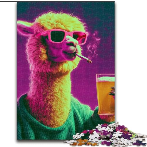 Puzzle für Teenager, 1000 Teile, Alpaka trinkt EIN Getränk, Lernspielzeug, Familienspiele, einzigartige Geburtstags- und Geschenkideen (Größe 26x38cm) von MrChunlong