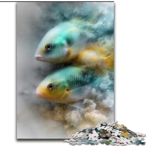 Puzzle für Teenager, 1000 Teile, Aquarellfische, Lernspielzeug, einzigartige Geburtstags- und Geschenkideen für Kinder ab 14 Jahren (Größe 26x38cm) von MrChunlong