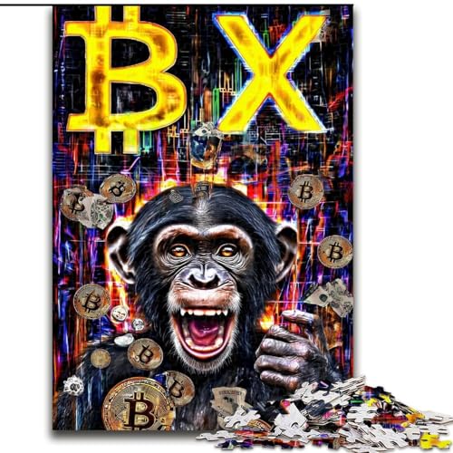 Puzzle für Teenager, 1000 Teile, Bitcoin-Schimpanse, anspruchsvolles Spiel und Familienspiel mit vollständig ineinandergreifenden, zufällig geformten Teilen (Größe 50x75cm) von MrChunlong