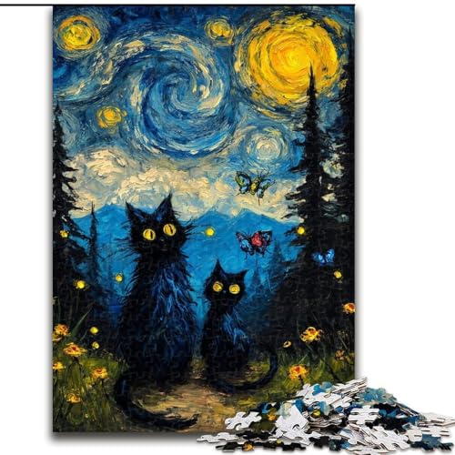 Puzzle für Teenager, 1000 Teile, Black Cat Art, anspruchsvolles Spiel und Familienspaß mit vollständig ineinandergreifenden, zufällig geformten Teilen (Größe 26x38cm) von MrChunlong