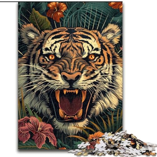 Puzzle für Teenager, 1000 Teile, Blumen und Tiger, Lernspielzeug, einzigartige Geburtstags- und Geschenkideen für Kinder ab 14 Jahren (Größe 50x75cm) von MrChunlong
