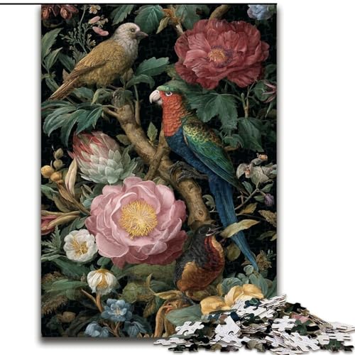 Puzzle für Teenager, 1000 Teile, Blumenpapagei, Lernpuzzle, ganze Familie (Größe 26x38cm) von MrChunlong