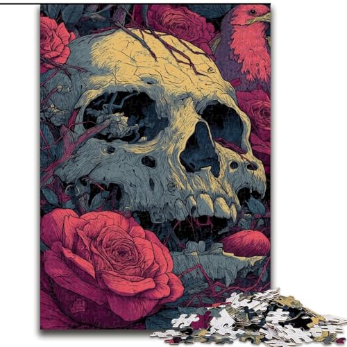 Puzzle für Teenager, 1000 Teile, Blumenschädel, Lernspielzeug, einzigartige Geburtstags- und Geschenkideen für Kinder ab 14 Jahren (Größe 50x75cm) von MrChunlong