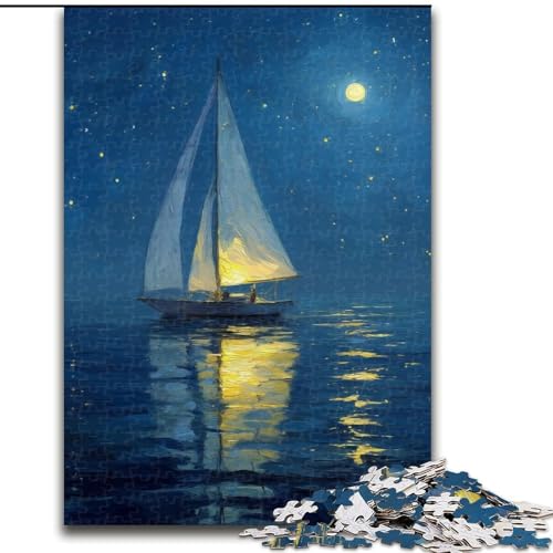 Puzzle für Teenager, 1000 Teile, Boot segelt unter dem Sternenhimmel, Lernspielzeug, einzigartige Geburtstags- und Geschenkideen für Kinder ab 14 Jahren (Größe 50x75cm) von MrChunlong