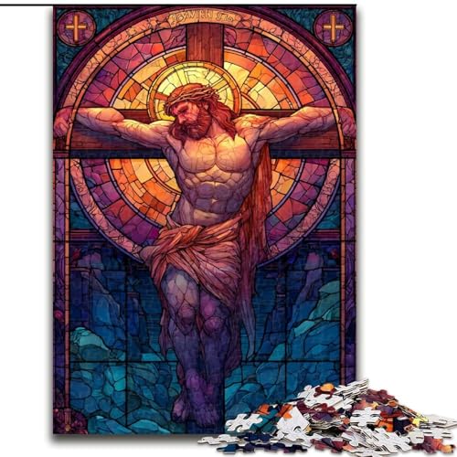 Puzzle für Teenager, 1000 Teile, Buntglas-Jesus, lehrreich, ganze Familie (Größe 50x75cm) von MrChunlong