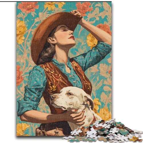 Puzzle für Teenager, 1000 Teile, Cowgirl-Hund in Wildblumen, lehrreich ganze Familie (Größe 50x75cm) von MrChunlong