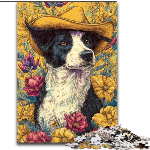 Puzzle für Teenager, 1000 Teile, Cowgirl-Hunde in Wildblumen, anspruchsvolles Spiel und Familienspiel mit vollständig ineinandergreifenden, zufällig geformten Teilen (Größe 50x75cm) von MrChunlong