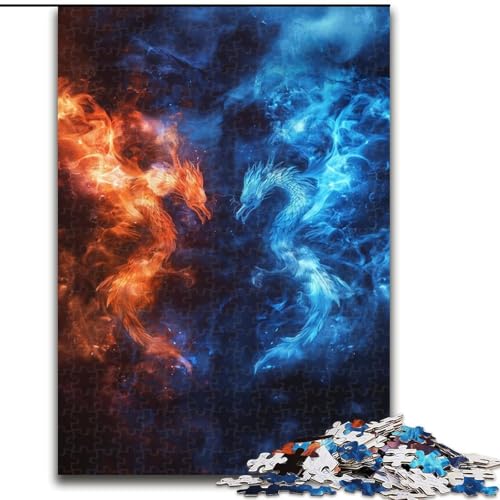 Puzzle für Teenager, 1000 Teile, EIS- und Feuerdrache, Lernspielzeug, einzigartige Geburtstags- und Geschenkideen für Kinder ab 14 Jahren (Größe 26x38cm) von MrChunlong