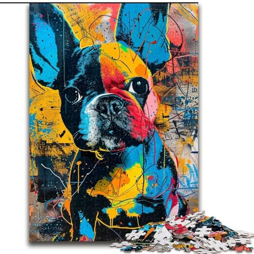 Puzzle für Teenager, 1000 Teile, Graffiti Einer französischen Bulldogge, anspruchsvolles Spiel und Familienspiel mit vollständig ineinandergreifenden, zufällig geformten Teilen (Größe 50x75cm) von MrChunlong