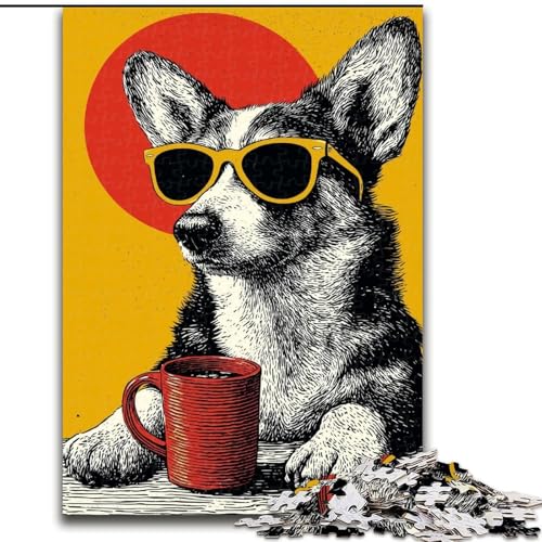 Puzzle für Teenager, 1000 Teile, Hund trinkt Kaffee, Lernspielzeug, einzigartige Geburtstags- und Geschenkideen für Kinder ab 14 Jahren (Größe 50x75cm) von MrChunlong