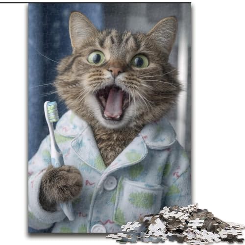 Puzzle für Teenager, 1000 Teile, Katze putzt Zähne, Spielspielzeug, jedes Teil ist einzigartig – anspruchsvolles Familienspiel für 14-Jährige (Größe 50x75cm) von MrChunlong