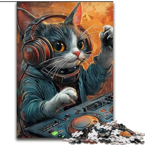 Puzzle für Teenager, 1000 Teile, Katze spielt DJ, trainieren Sie Ihr Gehirn und Ihre Hände, einzigartige Geburtstags- und Geschenkideen für Kinder ab 14 Jahren (Größe 26x38cm) von MrChunlong