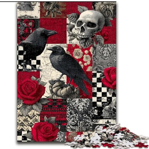 Puzzle für Teenager, 1000 Teile, Krähenskelett, anspruchsvolles Spiel und Familienspiel mit vollständig ineinandergreifenden, zufällig geformten Teilen (Größe 26x38cm) von MrChunlong