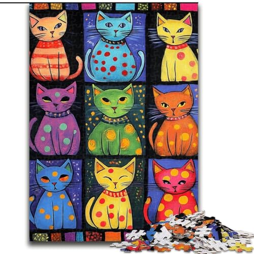 Puzzle für Teenager, 1000 Teile, Kunst-Katzencollage, anspruchsvolles Spiel und Familienspiel mit vollständig ineinandergreifenden, zufällig geformten Teilen (Größe 26x38cm) von MrChunlong