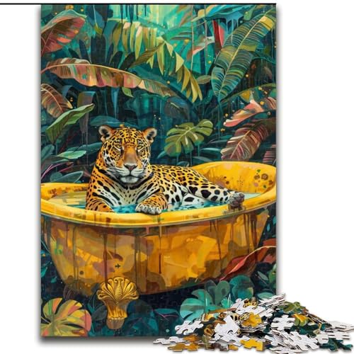 Puzzle für Teenager, 1000 Teile, Leopard in der Badewanne, Spielspielzeug, jedes Teil ist einzigartig – anspruchsvolles Familienspiel für 14-Jährige (Größe 50x75cm) von MrChunlong
