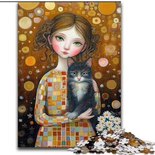 Puzzle für Teenager, 1000 Teile, Mädchen und Katze, dekomprimierendes intellektuelles Lernspielzeug, ganze Familie (Größe 26x38cm) von MrChunlong