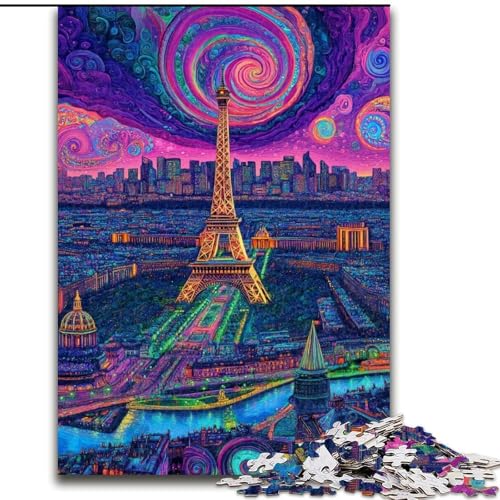 Puzzle für Teenager, 1000 Teile, Psychedelischer Eiffelturm, dekomprimierendes intellektuelles Lernspielzeug, ganze Familie (Größe 50x75cm) von MrChunlong