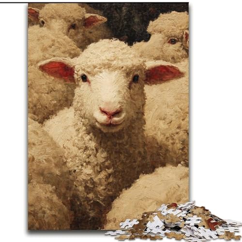 Puzzle für Teenager, 1000 Teile, Schaf, anspruchsvolles Spiel und Familienspiel mit vollständig ineinandergreifenden, zufällig geformten Teilen (Größe 26x38cm) von MrChunlong