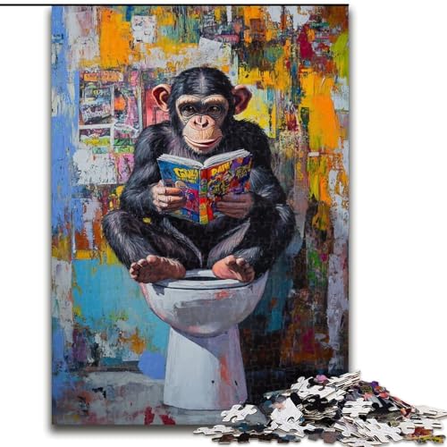 Puzzle für Teenager, 1000 Teile, Schimpanse auf der Toilette, anspruchsvolles Spiel und Familienspiel mit vollständig ineinandergreifenden, zufällig geformten Teilen (Größe 50x75cm) von MrChunlong