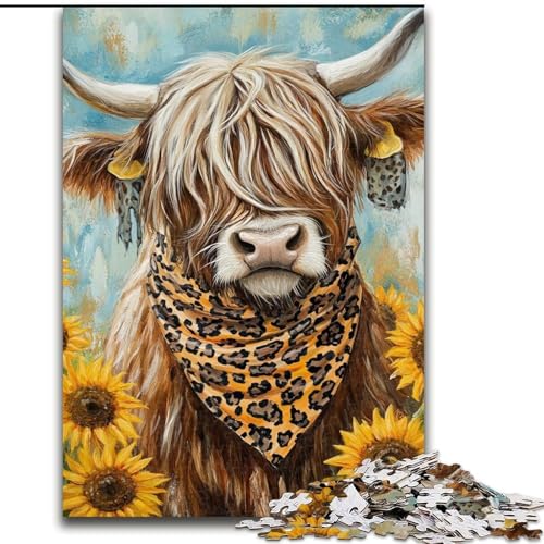 Puzzle für Teenager, 1000 Teile, Sonnenblumen-Yak, Lernspielzeug, einzigartige Geburtstags- und Geschenkideen für Kinder ab 14 Jahren (Größe 26x38cm) von MrChunlong