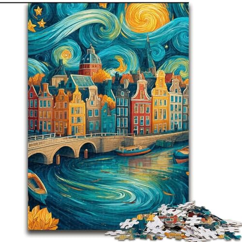 Puzzle für Teenager, 1000 Teile, Stadt unter dem Nachthimmel, anspruchsvolles Spiel und Familienspiel mit vollständig ineinandergreifenden, zufällig geformten Teilen (Größe 50x75cm) von MrChunlong