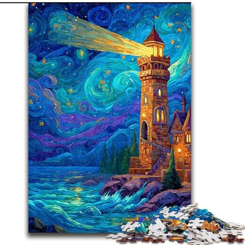 Puzzle für Teenager, 1000 Teile, Sternenhimmel, Leuchtturm, Lernspielzeug, einzigartige Geburtstags- und Geschenkideen für Kinder ab 14 Jahren (Größe 50x75cm) von MrChunlong