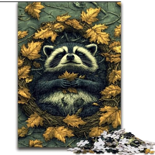 Puzzle für Teenager, 1000 Teile, Waschbären im Herbst, anspruchsvolles Spiel und Familienspiel mit vollständig ineinandergreifenden, zufällig geformten Teilen (Größe 50x75cm) von MrChunlong