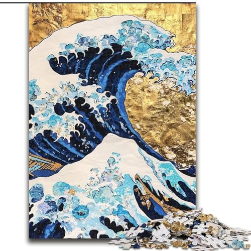 Puzzle für Teenager, 1000 Teile, Wellen im japanischen Stil, anspruchsvolles Spiel und Familienspiel mit vollständig ineinandergreifenden, zufällig geformten Teilen (Größe 26x38cm) von MrChunlong