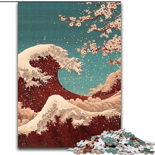Puzzle für Teenager, 1000 Teile, Wellen im japanischen Stil, anspruchsvolles Spiel und Familienspiel mit vollständig ineinandergreifenden, zufällig geformten Teilen (Größe 50x75cm) von MrChunlong