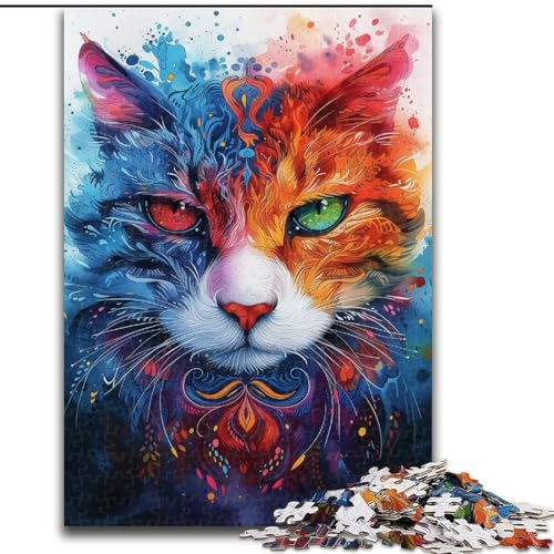 Puzzle für Teenager, 1000 Teile, psychedelische Katze, anspruchsvolles Spiel und Familienspiel mit vollständig ineinandergreifenden, zufällig geformten Teilen (Größe 50x75cm) von MrChunlong